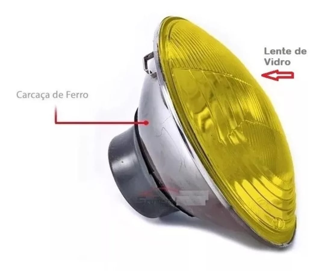 Pair of headlights with yellow glass and casing.