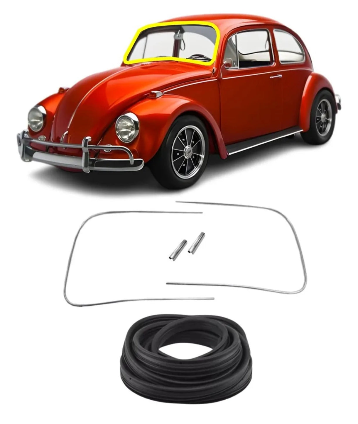 Set of sealing parts for the front window trim of a 1963 Volkswagen Beetle.