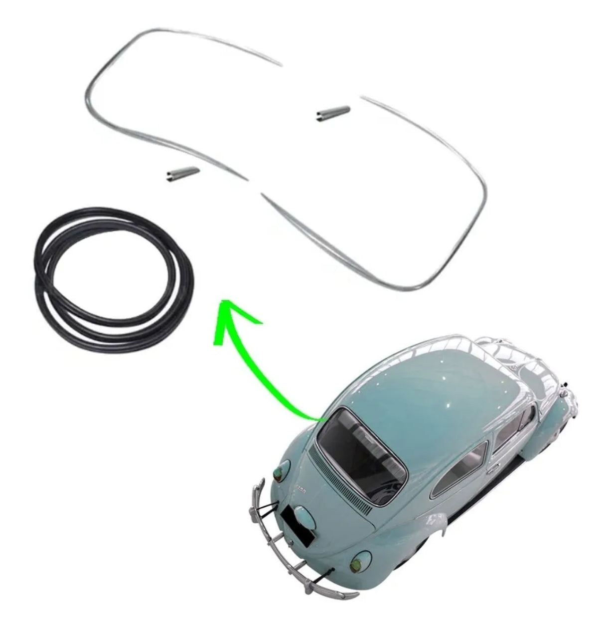 Set of sealing parts for the rear window trim of a 1963 Volkswagen Beetle.