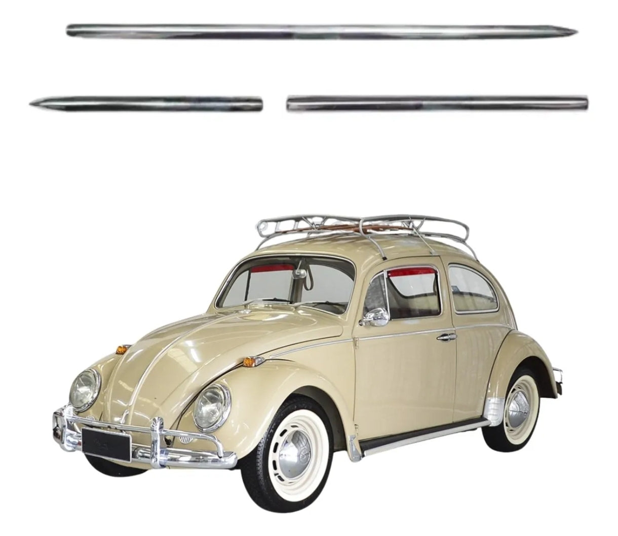 Stainless steel dashboard frame with clips, 4 pieces, for VW Beetle up to 1967.