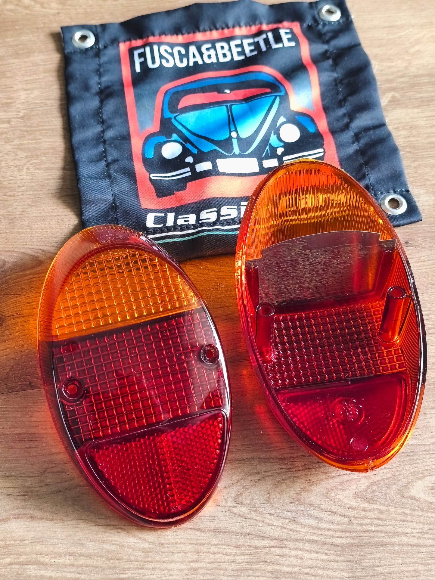 Par Lente Lanterna Traseira + Aro Cromado Fusca 1300 أمبير