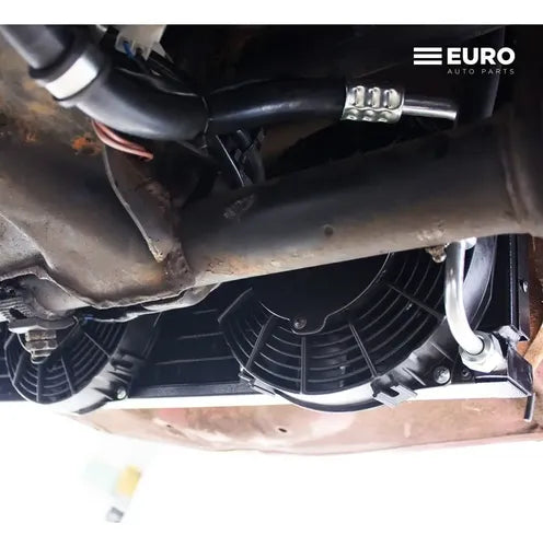 Electric air conditioning condenser for a VW Beetle, mounts behind the spare tire with no modifications required.