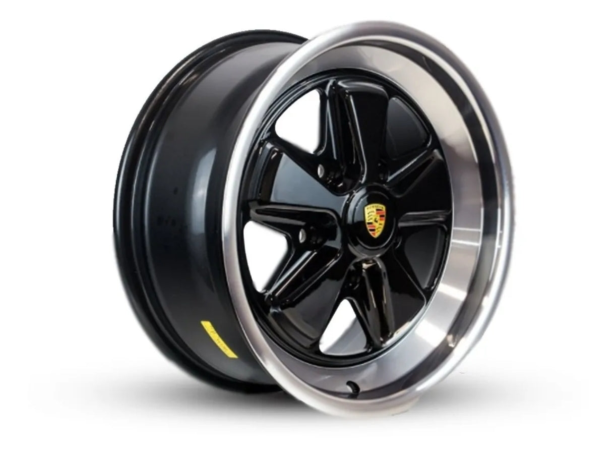 Raw Classics Porsche 911 Fuchs Wheel Set, 16-inch Rim, 6-inch Width, Black / 5 Bolt Pattern (5x130)