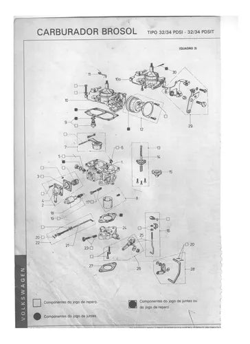 Kit Reparo Carburador Duplo Brasília Kombi 1600 Solex 32pdsi LINHA VW BEETLE DUPLA CARBURADURES