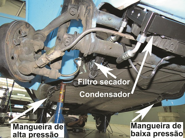 Electric air conditioning condenser for a VW Beetle, mounts behind the spare tire with no modifications required.