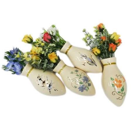 VW CERAMIC VINTAGE VASE BUTTON FLOWER PANEL BUG BUS BLACK BEETLE with FLOWER