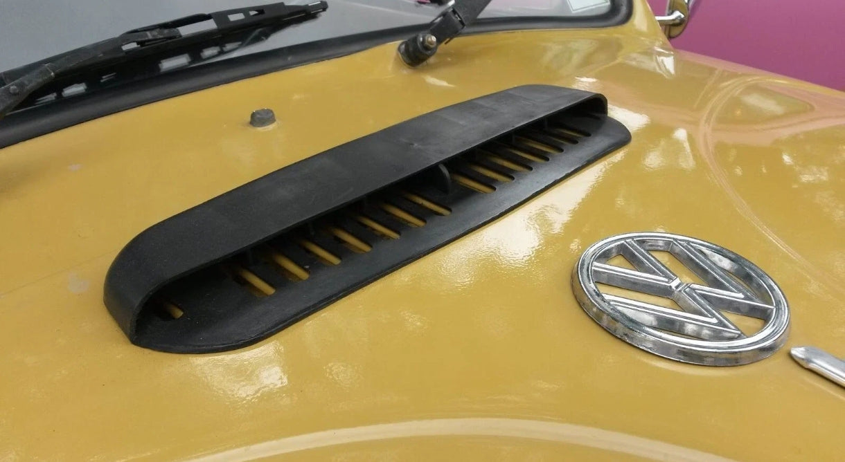 VW Beetle air intake grille, front hood air intake cover, black 1968 Beetle T1.