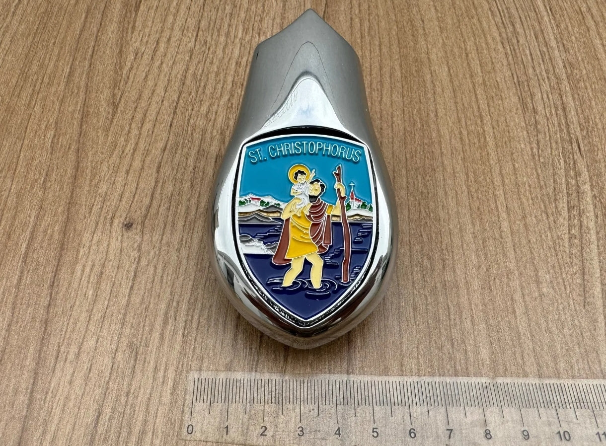 Emblem on the hood of a VW Beetle - Karmann Ghia - Porsche 356 with Jesus Christ