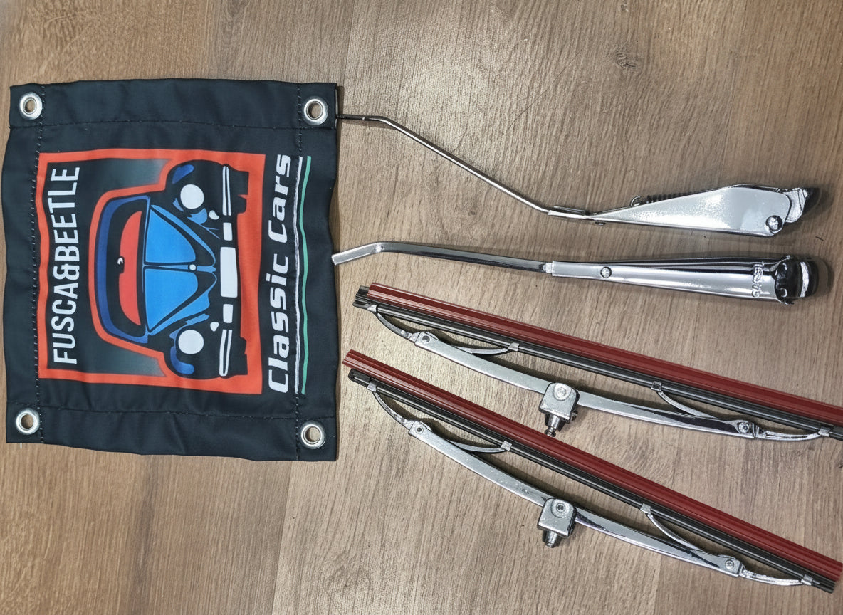 Vw Bug Wiper Arms & Wiper Blades, Left & Right Side Type 1 Vw Bug 65-67. Classic Volkswagen Bug Silver Wiper Arms & Blades 1965-67. Fits Left Or Right Side.