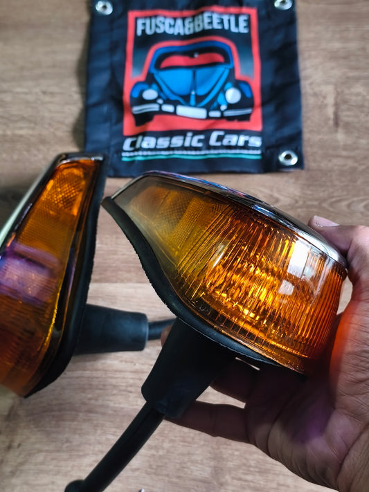 Set of front turn signals with wire tubes, left and right pair, VW Beetle T1 1970-1979
