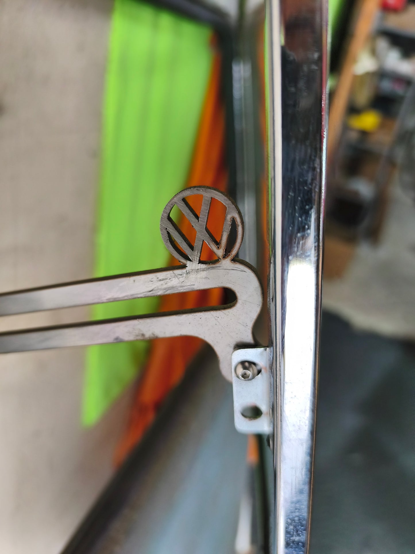 Stainless steel Safari tilting windows with glass and 20cm spacer, VW logo - original glass.