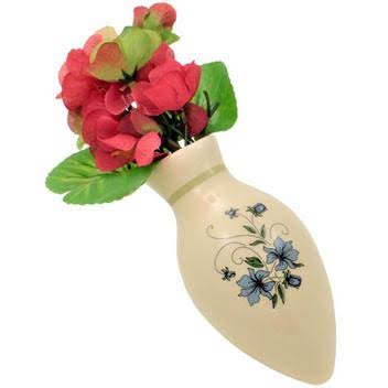 VW CERAMIC VINTAGE VASE BUTTON FLOWER PANEL BUG BUS BLACK BEETLE with FLOWER