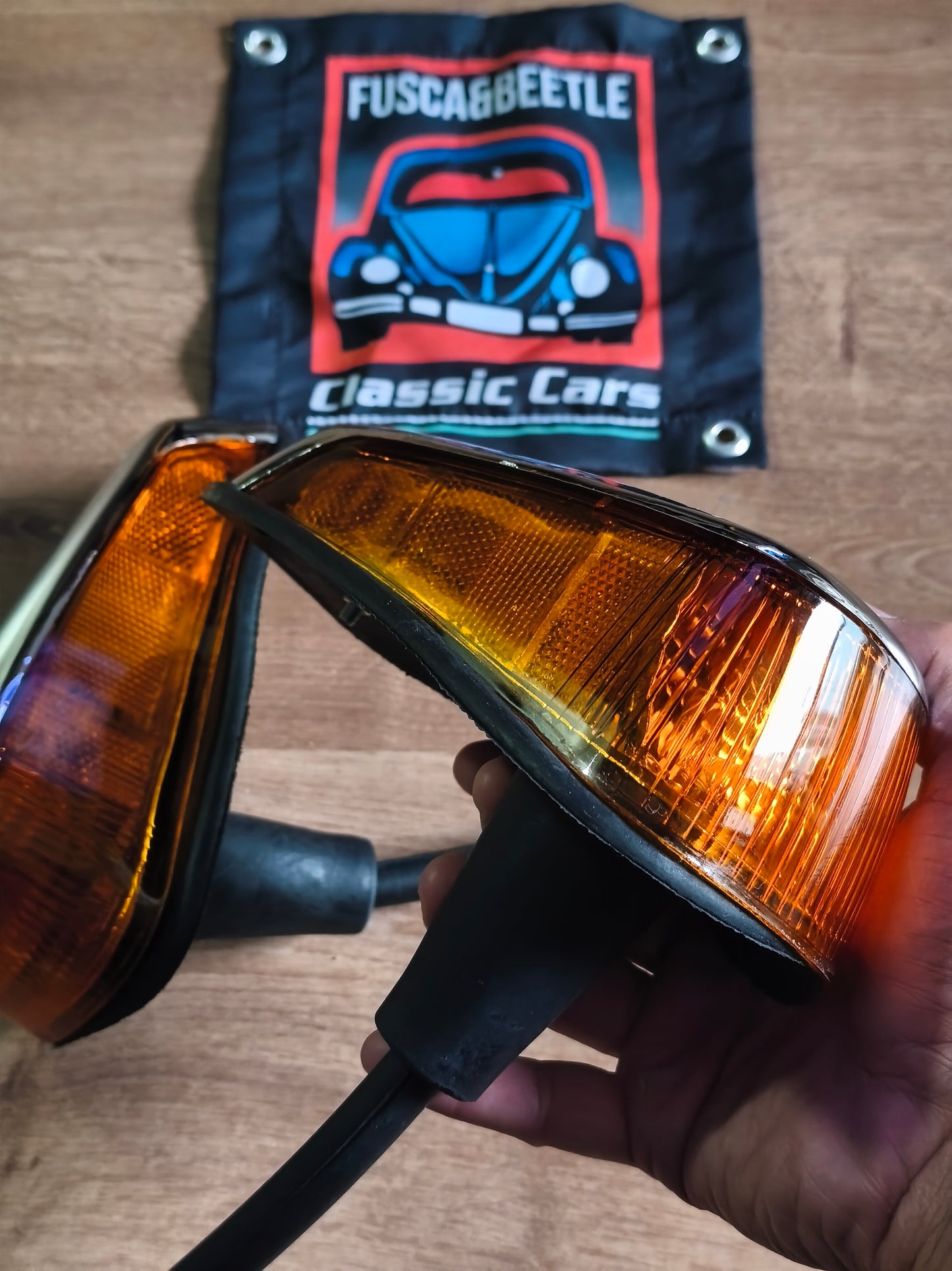 Set of front turn signals with wire tubes, left and right pair, VW Beetle T1 1970-1979