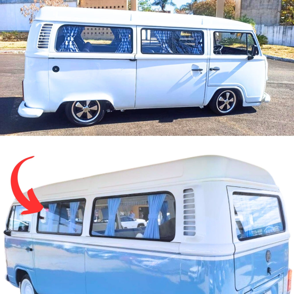 Set of curtains for VW Kombi vans up to 1975 (Corux model, Vovozinha model) and Kombi Clipper models up to 1996 low roof model
