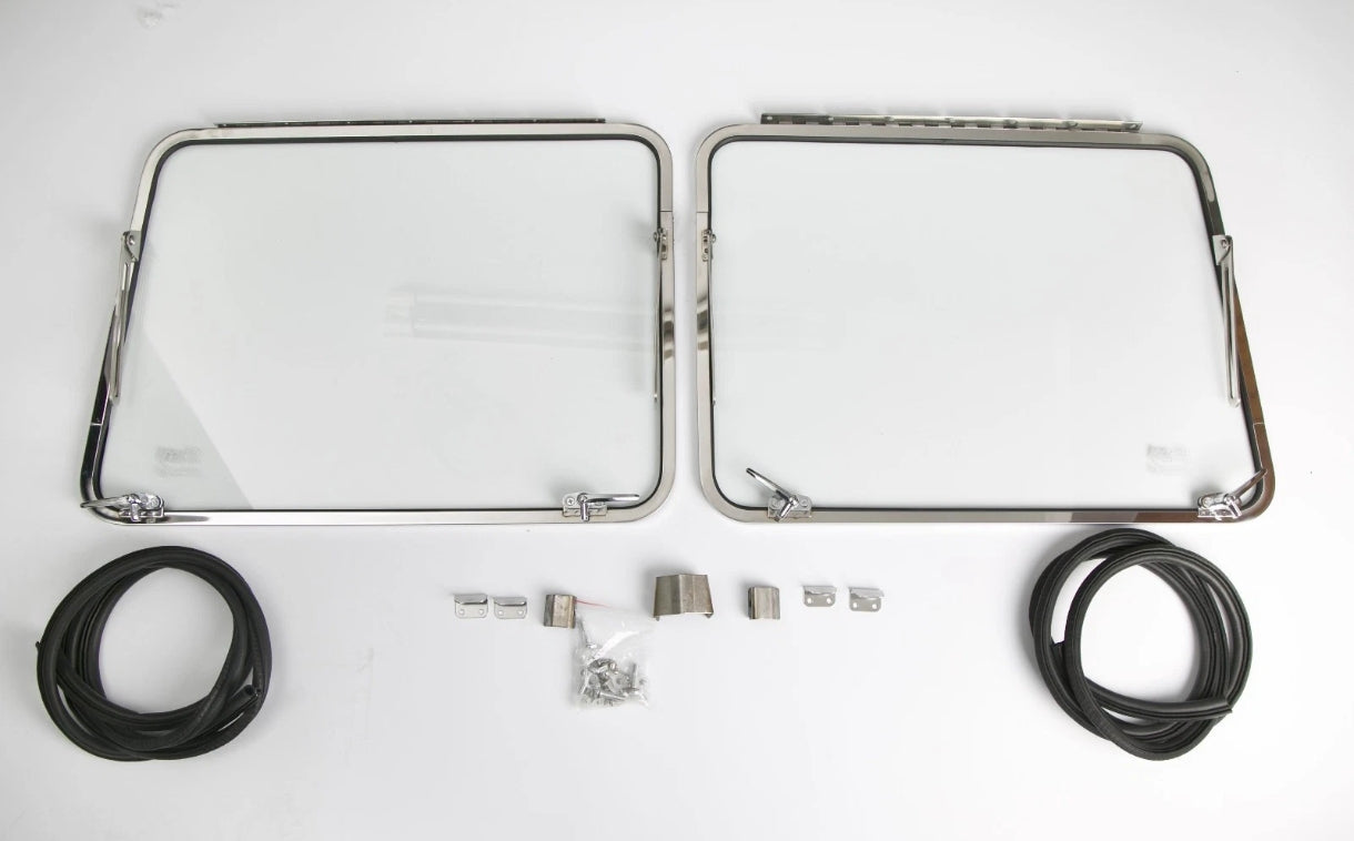 Complete Safari stainless steel window kit, type 2 adjustment, split screen, T1