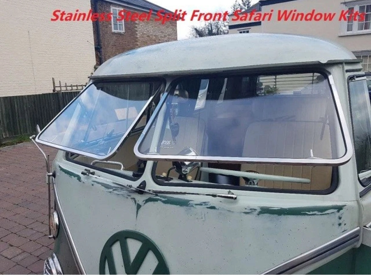 Complete Safari stainless steel window kit, type 2 adjustment, split screen, T1