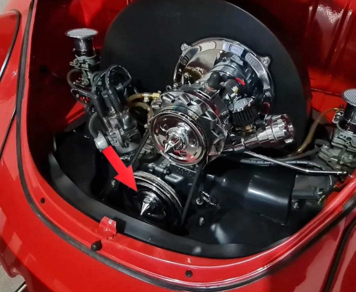 Chrome bolt for pyramid-type alternator pulley.