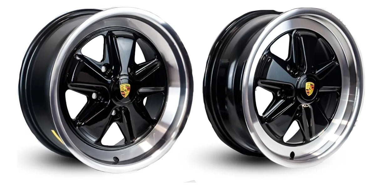 Raw Classics Porsche 911 Fuchs Wheel Set, 16-inch Rim, 6-inch Width, Black / 5 Bolt Pattern (5x130)