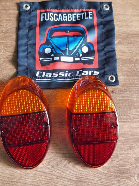 Par Lente Lanterna Traseira + Aro Cromado Fusca 1300 أمبير