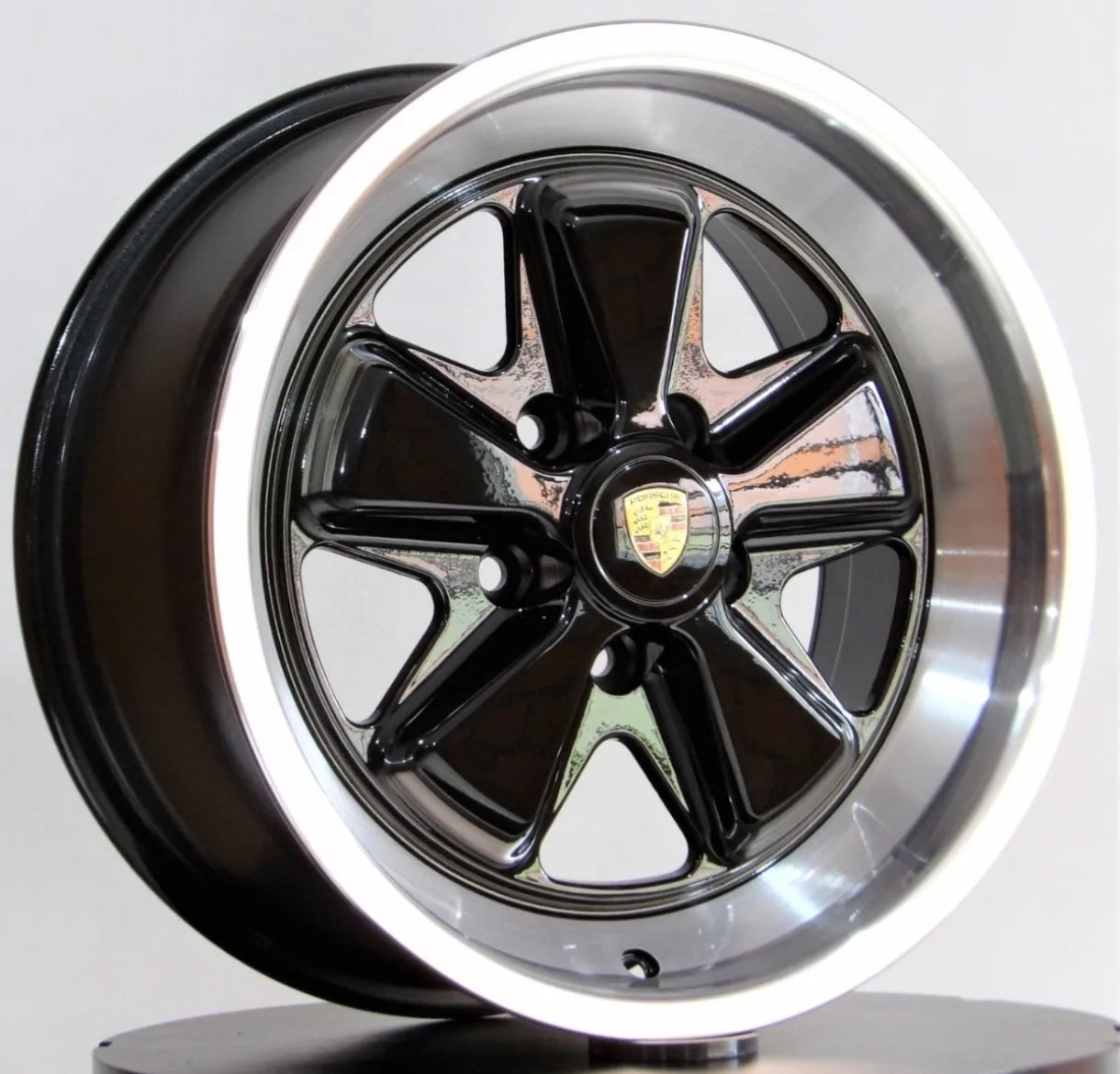 Raw Classics Porsche 911 Fuchs Wheel Set, 16-inch Rim, 6-inch Width, Black / 5 Bolt Pattern (5x130)