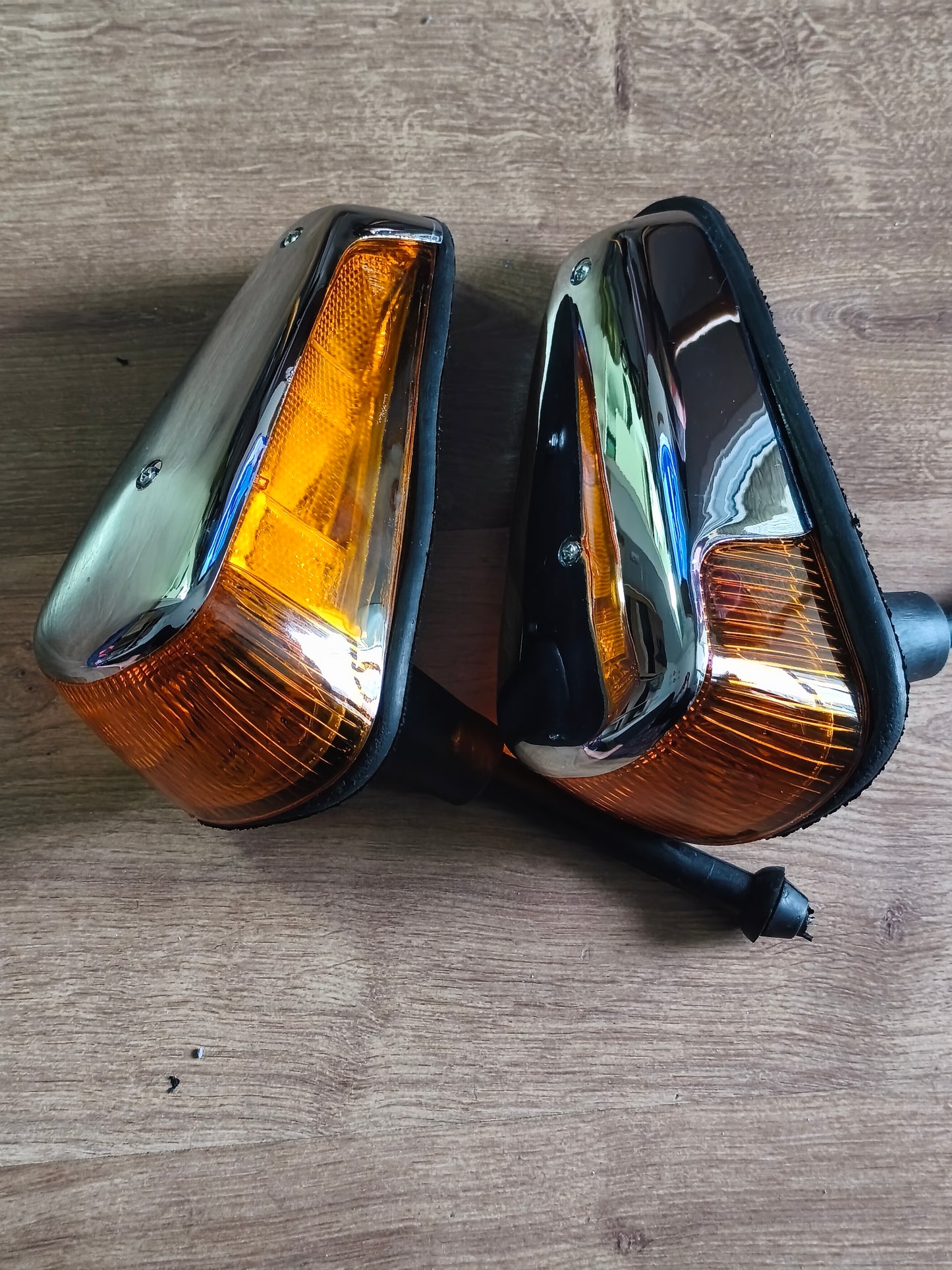 Set of front turn signals with wire tubes, left and right pair, VW Beetle T1 1970-1979