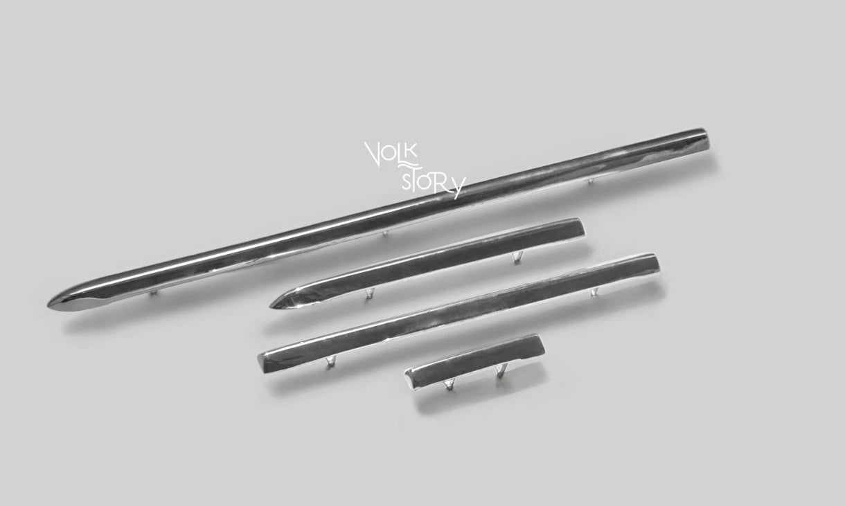 Stainless steel dashboard frame with clips, 4 pieces, for VW Beetle up to 1967.