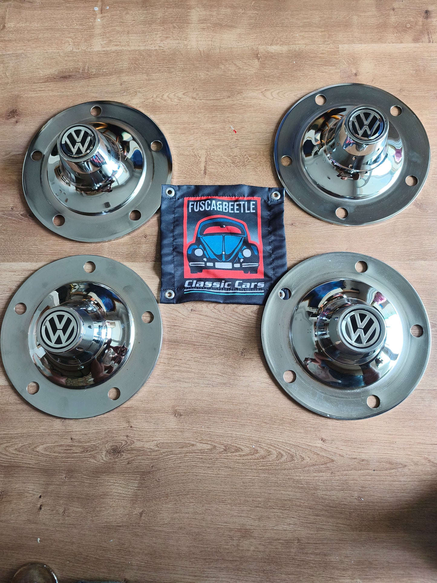 4 Iron Metal Hubcaps Beetle 5×205 &  Kombi bus 1960 - 1975 corujinha -  Paulistarum