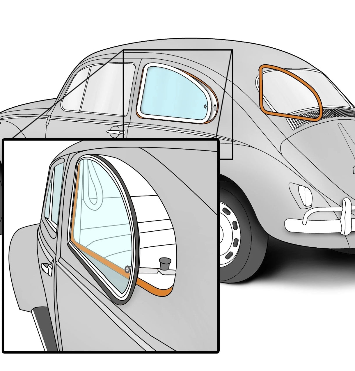 136" soldas brancas pop-out quarto janela para 1950-77 VW Super / Beetle & T3