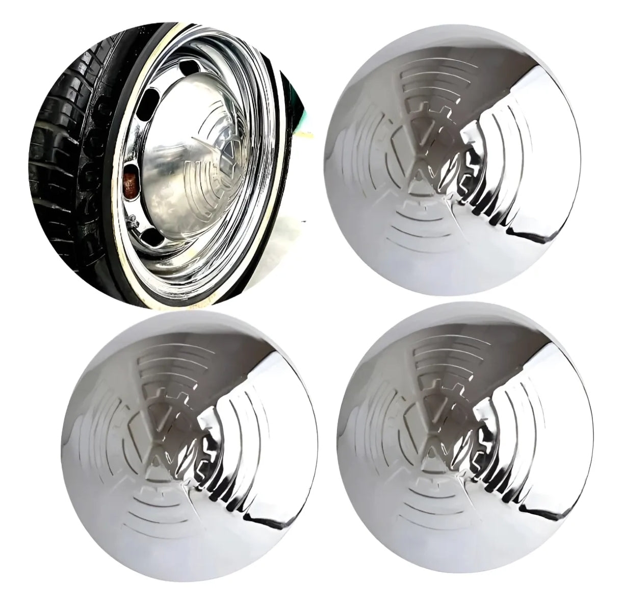 VW Volkswagen Vintage Buggy Bus Oval Split Window Hubcaps, Ghia , Chrome 4 pieces 🧩