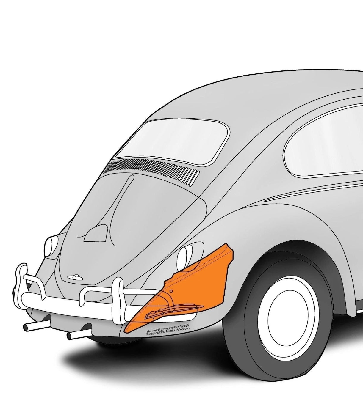 Rear section of the right wheel arch of a 1950–1967 VW Beetle with bumper support - 111809408